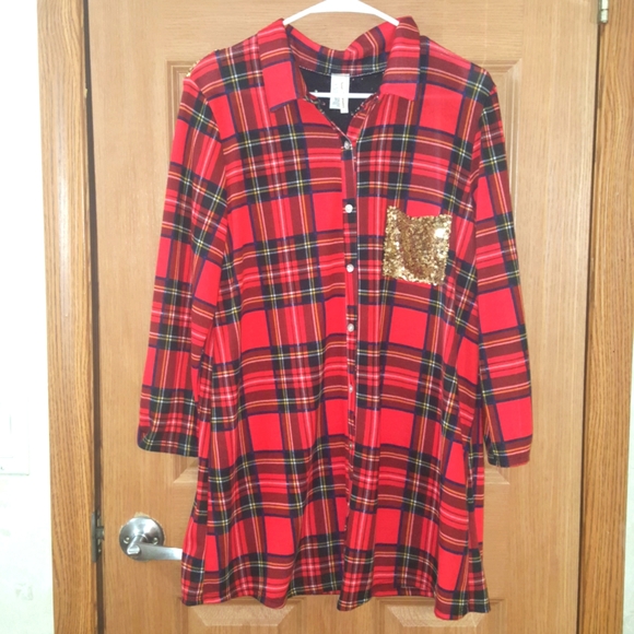 1X Now N Forever Red Plaid Tunic - Picture 1 of 3